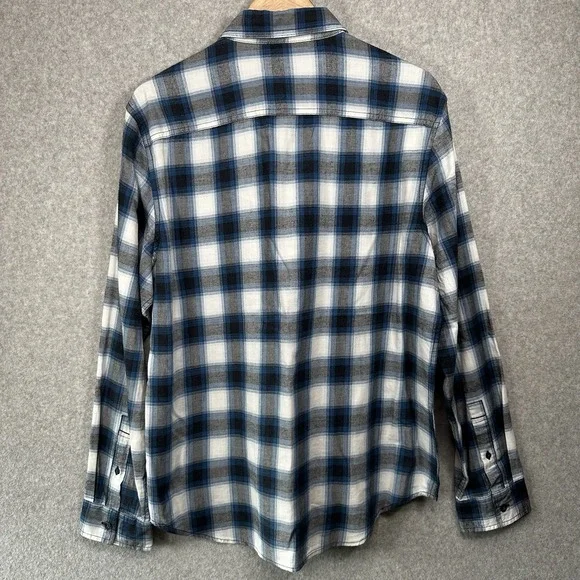 Calvin Klein Jeans Mens Button Up Plaid Shirt Blue Light Flannel Gravity Large - Picture 6 of 11